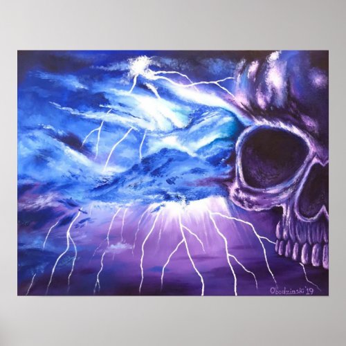 Electric Sky II Lightning Skull Art Poster Print