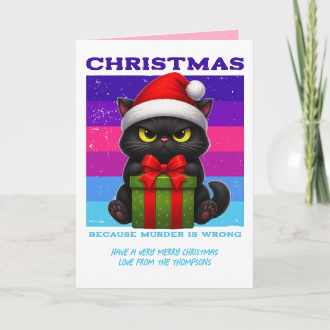Electric Snowstorm Funny Cat Retro Christmas Photo Holiday Card (Front)