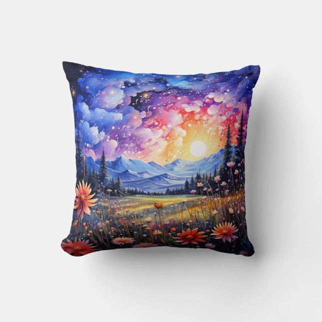 Electric Starry Night Sky Above Throw Pillow (Front)