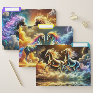 Electric Storm Neon Horses File Folder