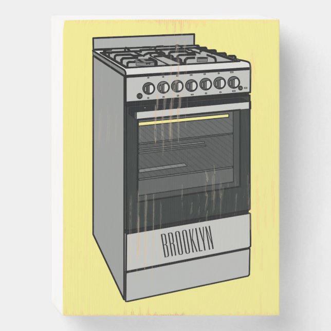 Electric stove cartoon illustration wooden box sign (Front Vertical)