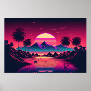 Electric Sunset Symphony: A Synthwave Ode to Natur Poster