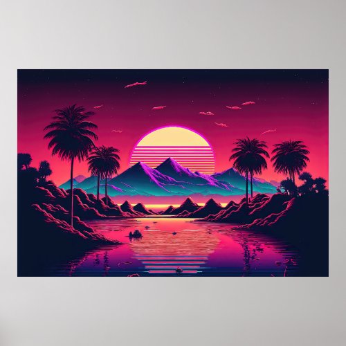 Electric Sunset Symphony A Synthwave Ode to Natur Poster