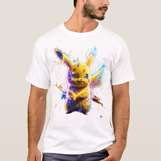 Electric Surge Pikachu - Hyper-Realistic Neon Thun T-Shirt (Front)