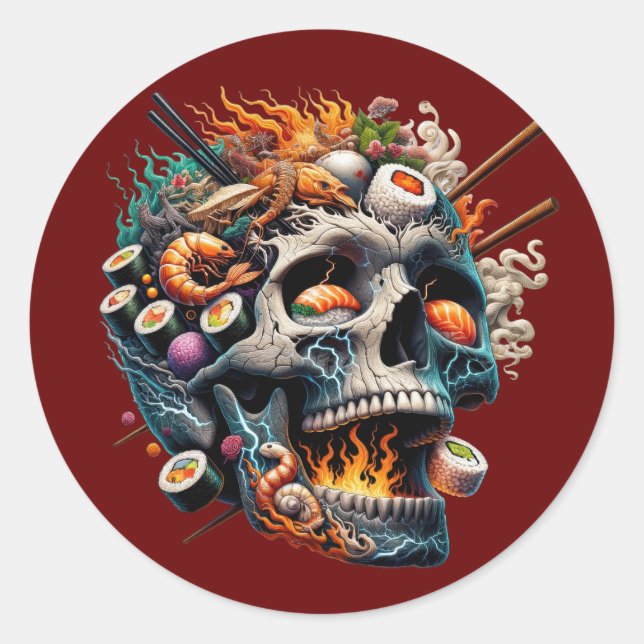 Electric Sushi Skull Fusion Classic Round Sticker (Front)