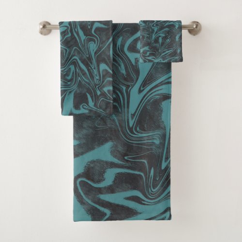Electric Teal Blue Marble Swirl Bath Towel Set
