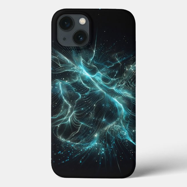 Electric Teal Digital Grid Phone Case - Wavy Fiber (Back)