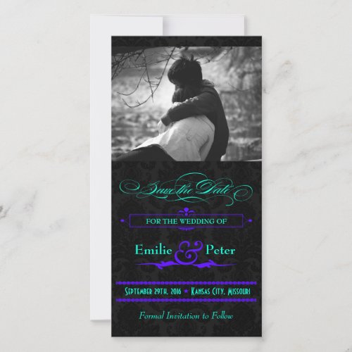 Electric Teal  Purple Photo Save the Date