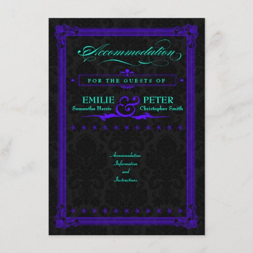 Electric Teal &amp; Purple Poster Style Accommodations Custom Invitations