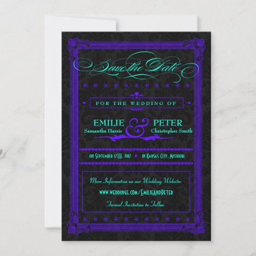 Electric Teal  Purple Poster Style Save the Date