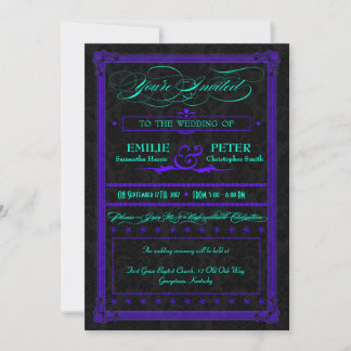 Electric Teal & Purple Poster Style Wedding Invitation