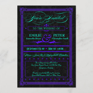 Electric Teal & Purple Poster Style Wedding Invitation