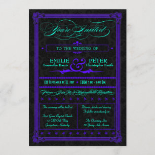 Electric Teal & Purple Poster Wedding Invitation