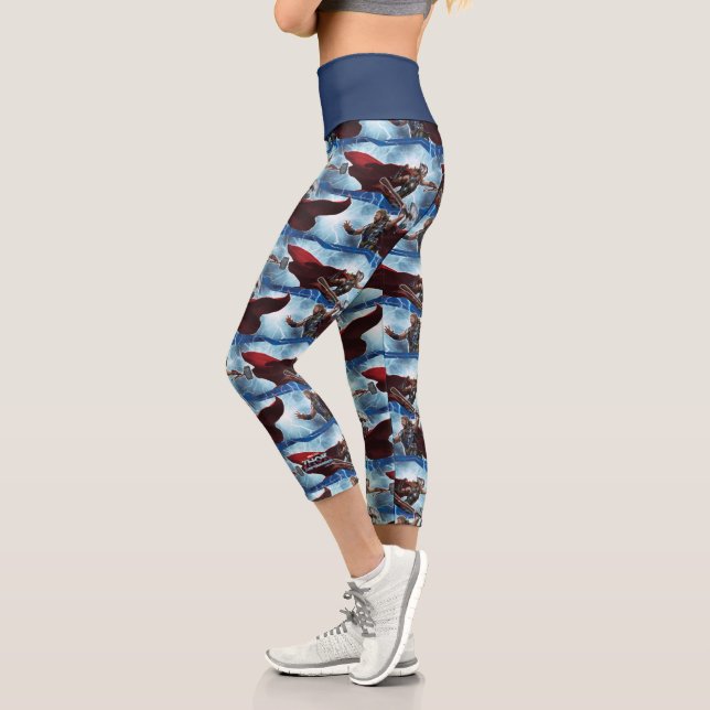 Electric Thor and Mighty Thor Pattern Capri Leggings (Left)