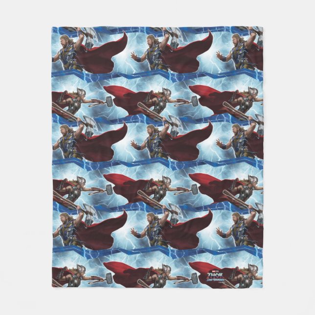 Electric Thor and Mighty Thor Pattern Fleece Blanket (Front)