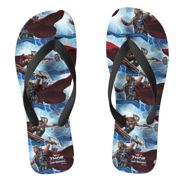 Electric Thor and Mighty Thor Pattern Flip Flops (Footbed)