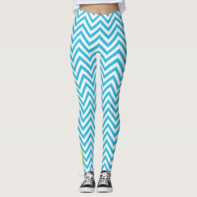 Electric Tide: Blue & White Chevron Leggings (Front)