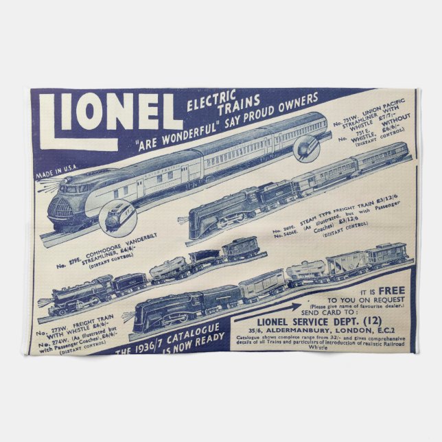 Electric Train Advert from 1936 kitchen towel (Horizontal)