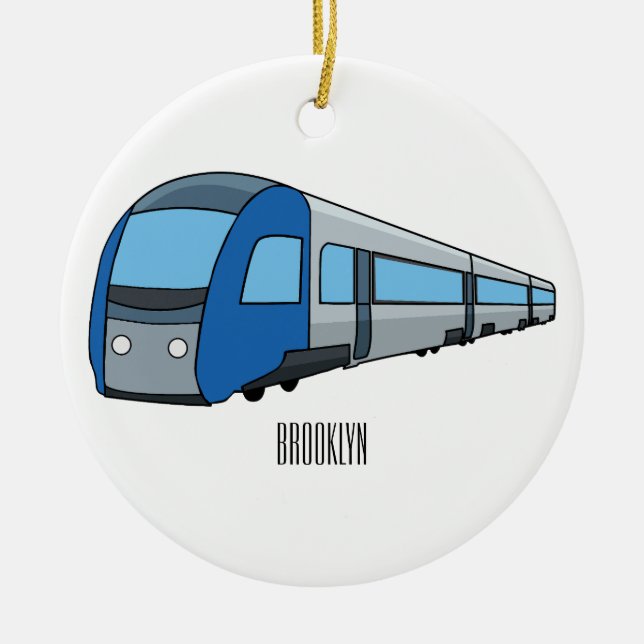 Electric train cartoon illustration ceramic ornament (Front)
