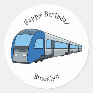 Electric train cartoon illustration classic round sticker