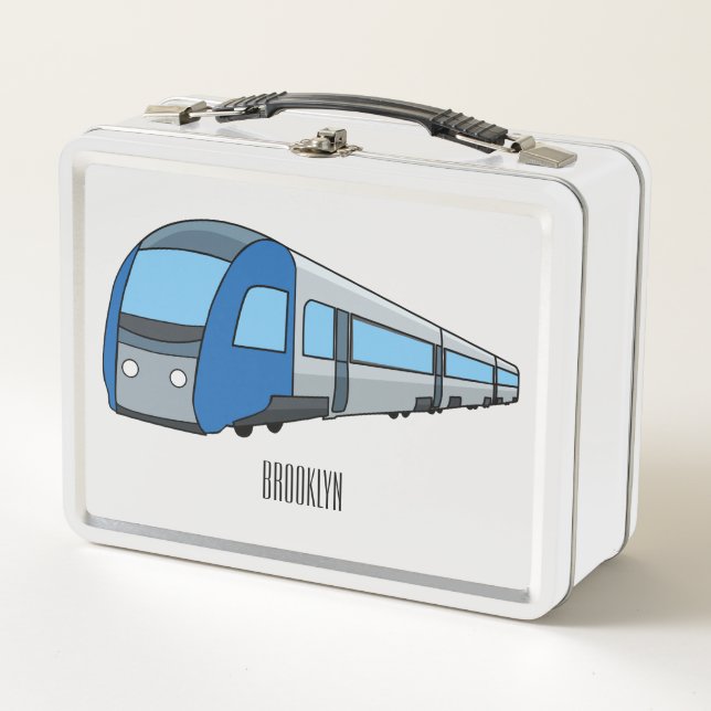 Electric train cartoon illustration metal lunch box (Front)