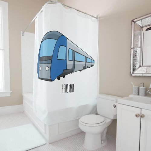 Electric train cartoon illustration shower curtain