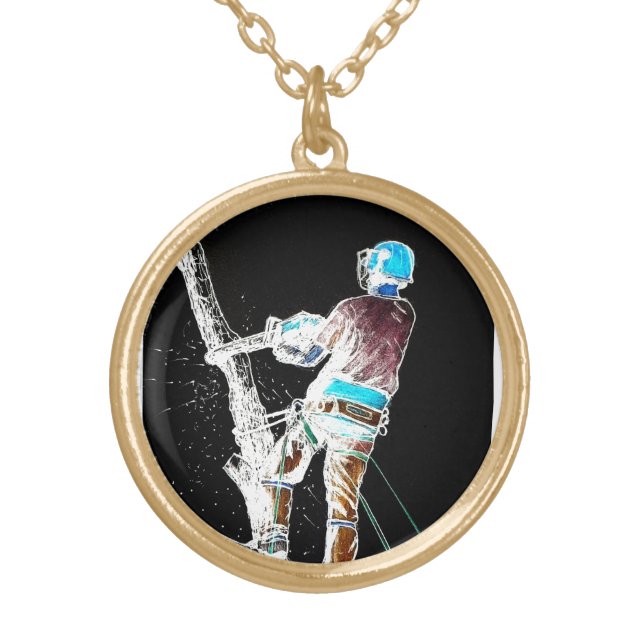 Electric  Tree Surgeon Arborist chainsaw Silver Pl Gold Plated Necklace (Front)