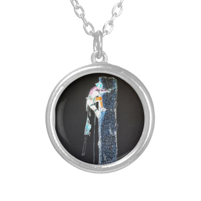 Electric  Tree Surgeon Arborist chainsaw Silver Plated Necklace (Front)