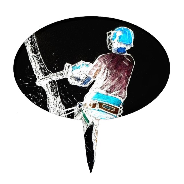 Electric Tree Surgeon Arborist christmas present Cake Topper (Front)