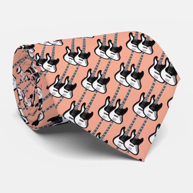Electric Two Guitar Pattern  Neck Tie (Rolled)