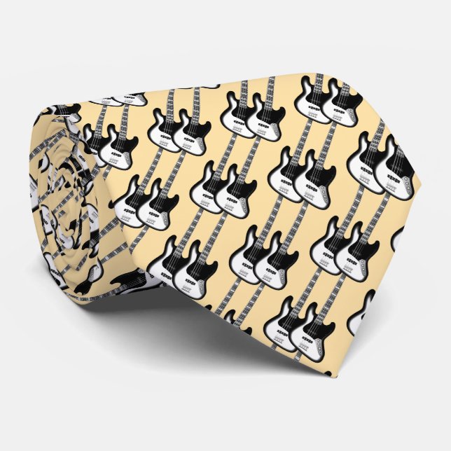 Electric Two Guitar Pattern  Neck Tie (Rolled)