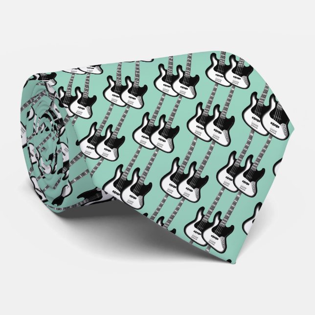 Electric Two Guitar Pattern  Neck Tie (Rolled)