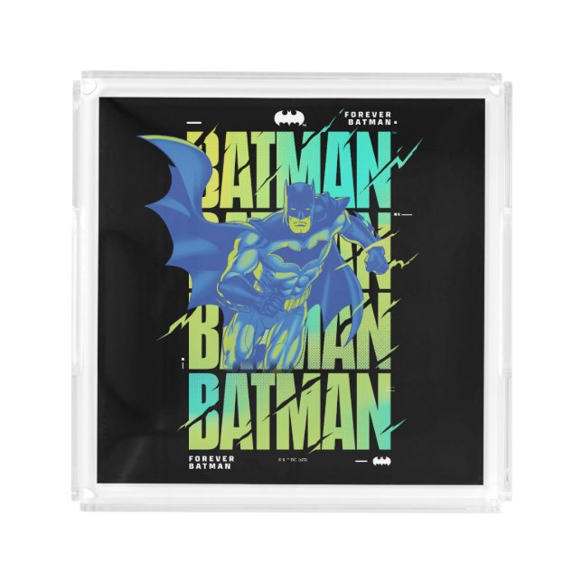 Electric Up Batman Running Through Typography Acrylic Tray (Front)