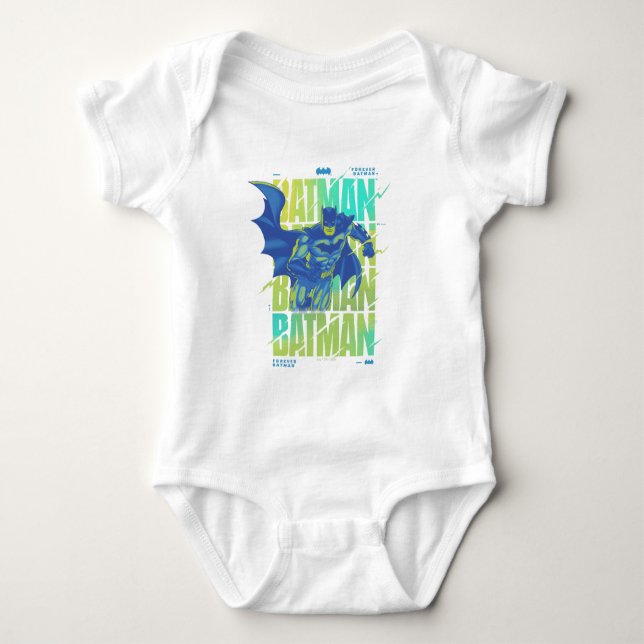 Electric Up Batman Running Through Typography Baby Bodysuit (Front)