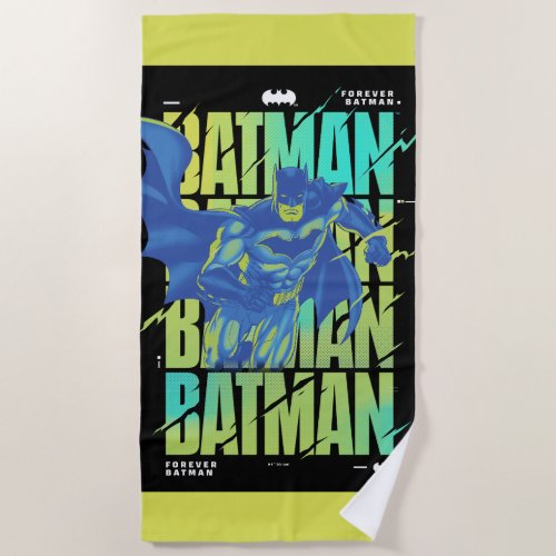 Electric Up Batman Running Through Typography Beach Towel