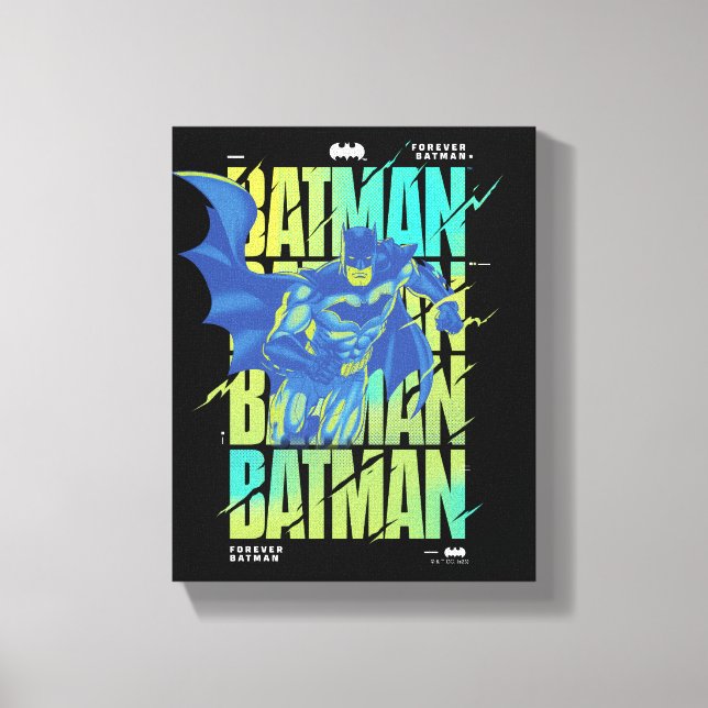 Electric Up Batman Running Through Typography Canvas Print (Front)