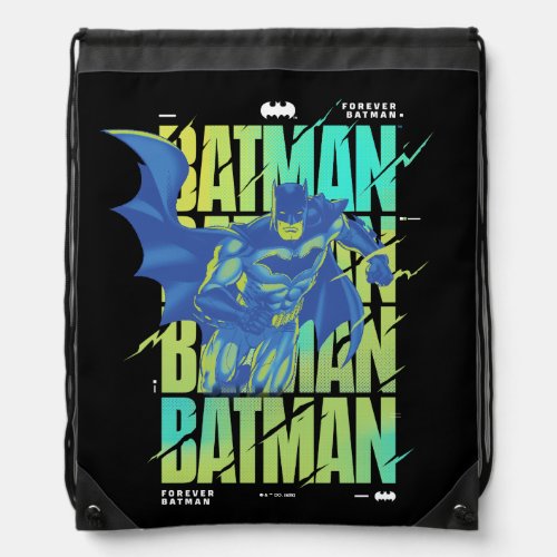 Electric Up Batman Running Through Typography Drawstring Bag