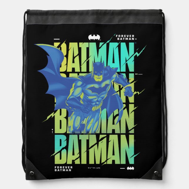 Electric Up Batman Running Through Typography Drawstring Bag (Front)