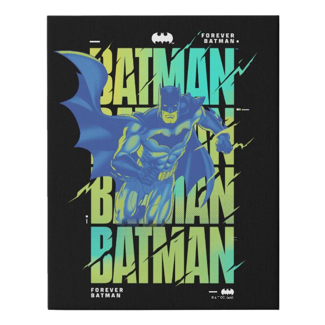 Electric Up Batman Running Through Typography Faux Canvas Print (Front)