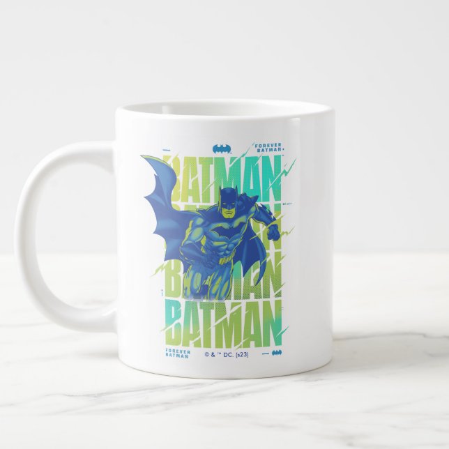 Electric Up Batman Running Through Typography Giant Coffee Mug (Left)