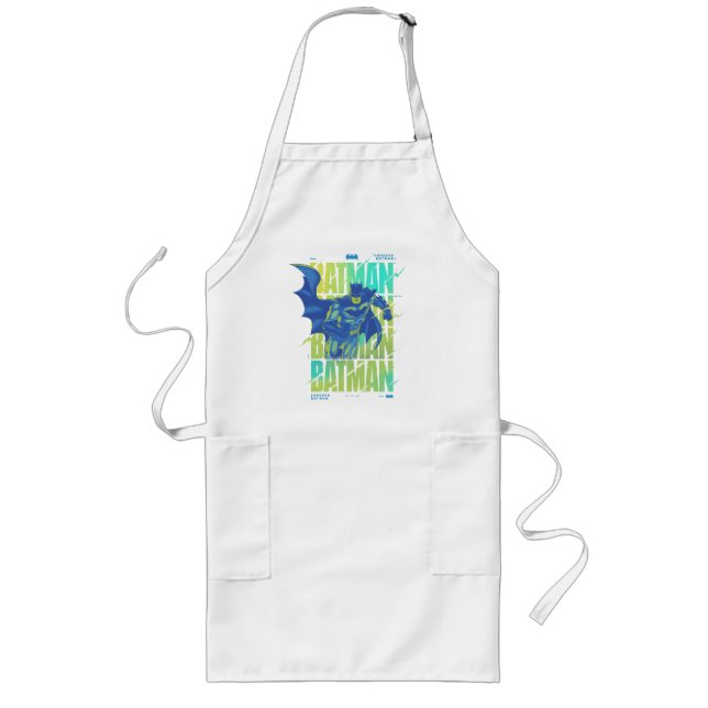Electric Up Batman Running Through Typography Long Apron (Front)