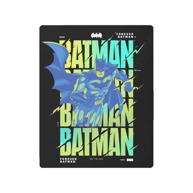 Electric Up Batman Running Through Typography Metal Print (Front)