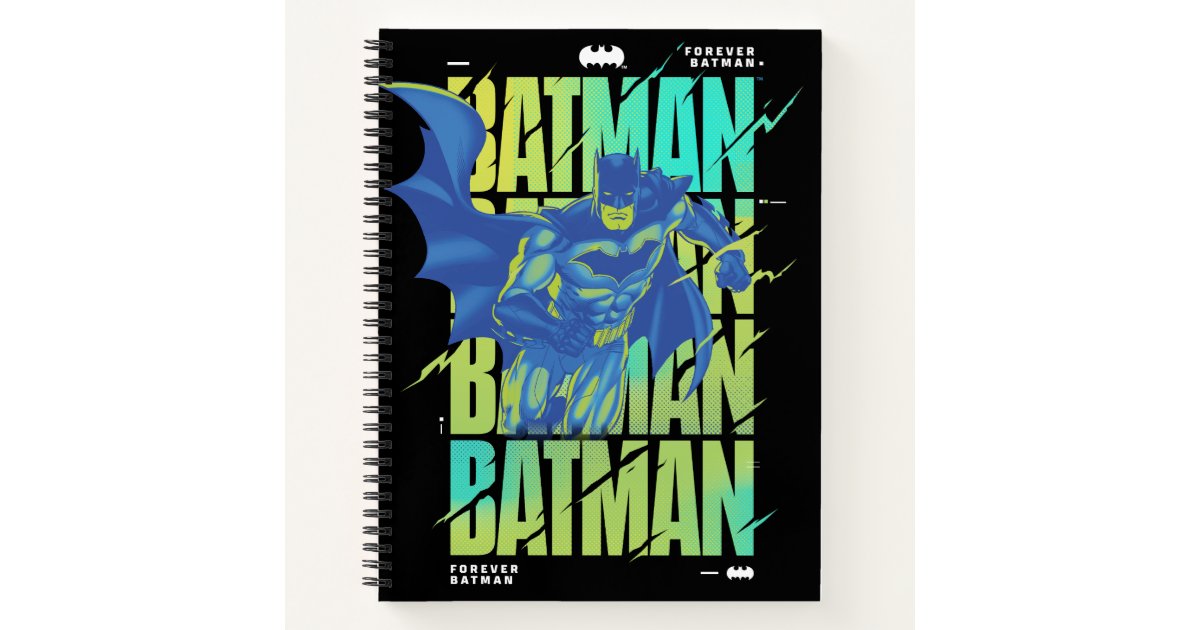 Electric Up Batman Running Through Typography Notebook