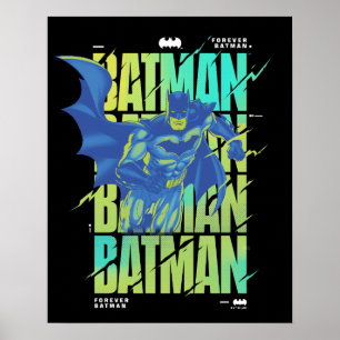 Electric Up Batman Running Through Typography Poster