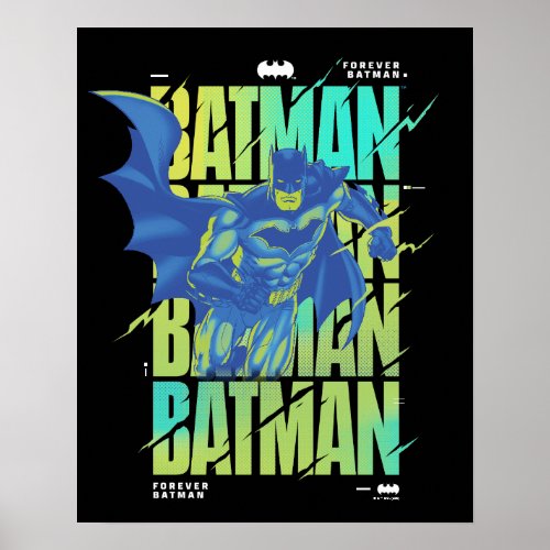 Electric Up Batman Running Through Typography Poster
