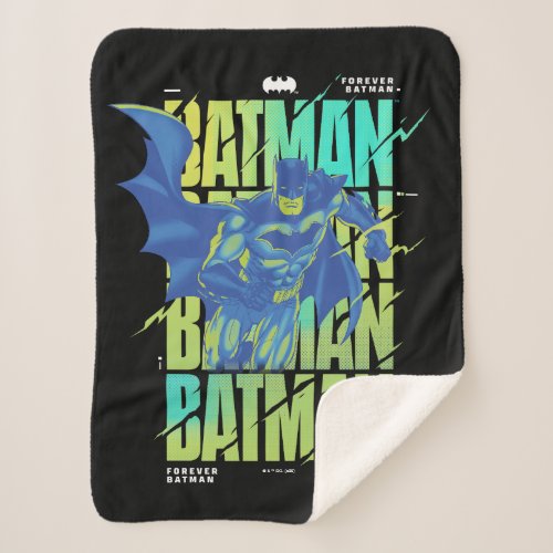 Electric Up Batman Running Through Typography Sherpa Blanket