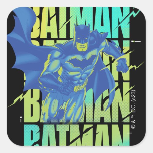 Electric Up Batman Running Through Typography Square Sticker