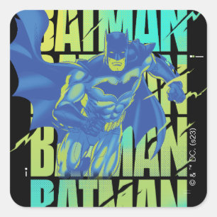 Electric Up Batman Running Through Typography Square Sticker
