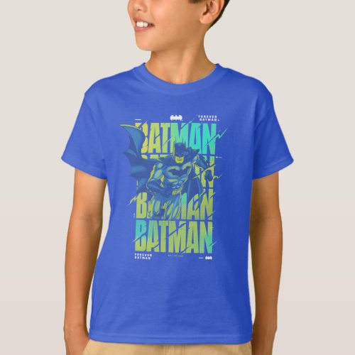 Electric Up Batman Running Through Typography T_Shirt