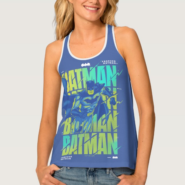 Electric Up Batman Running Through Typography Tank Top (Front)